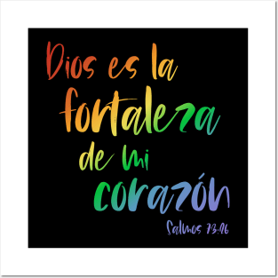 Biblico Cristiano: Dios es la fortaleza de mi corazón (texto arcoiris, español) Posters and Art